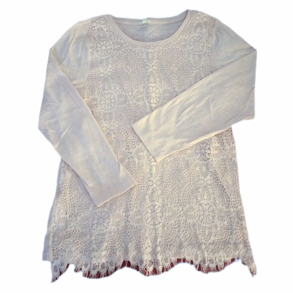 J.Crew Light Pink Lace Front Long Sleeve Top sz Med Womens